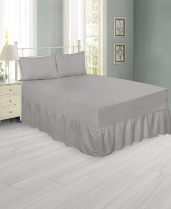 Plain Grey Fitted Valance Sheet - Polycotton