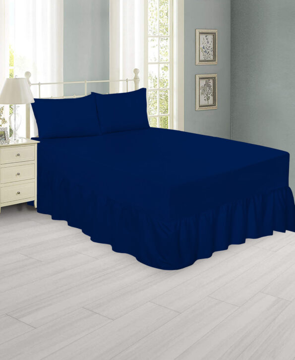 Plain Navy Blue Fitted Valance Sheet - Polycotton