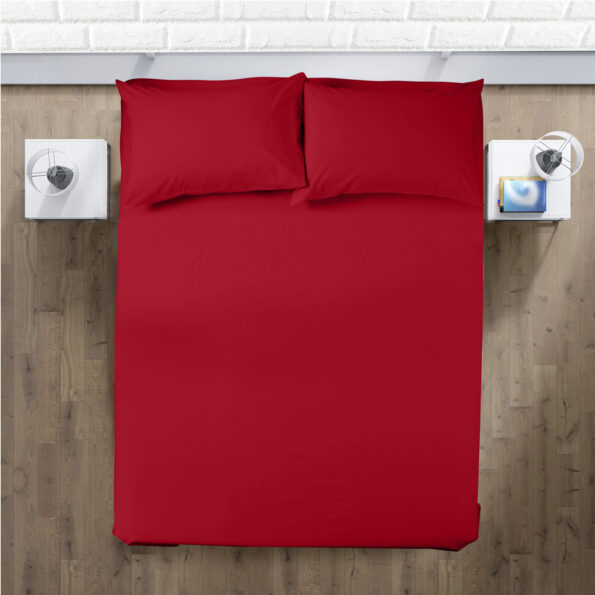 Red Fitted Bed Sheets & Pillowcase - Polycotton