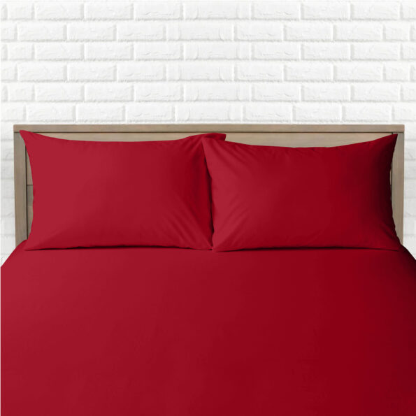 Red Fitted Bed Sheets & Pillowcase - Polycotton