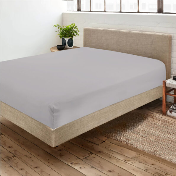 Grey Fitted Bed Sheets & Pillowcase - Polycotton