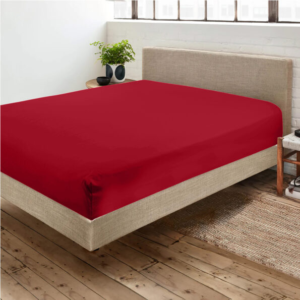 Red Fitted Bed Sheets & Pillowcase - Polycotton