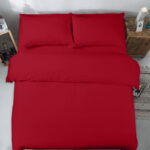 Plain Red Duvet Cover with Pillowcase – Polycotton