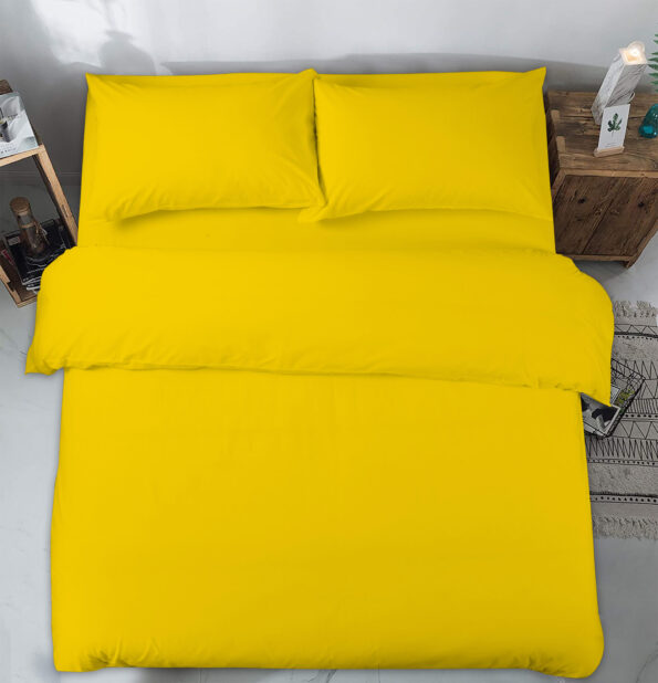 Plain Mustard Duvet Cover with Pillowcase - Polycotton