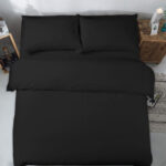 Plain Black Duvet Cover with Pillowcase – Polycotton