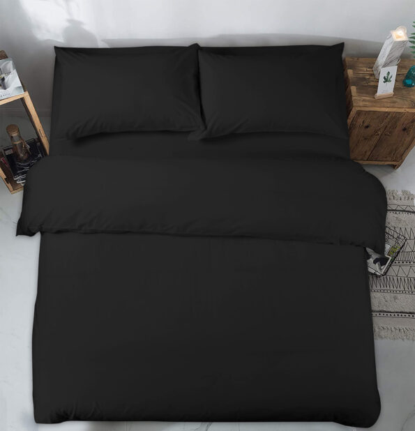 Plain Black Duvet Cover with Pillowcase – Polycotton