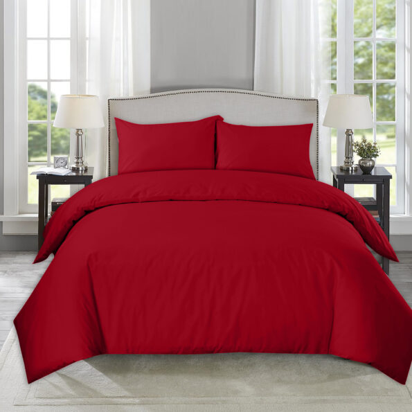 Plain Red Duvet Cover with Pillowcase - Polycotton