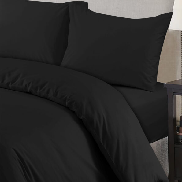 Plain Black Duvet Cover with Pillowcase – Polycotton