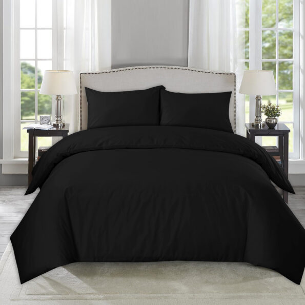 Plain Black Duvet Cover with Pillowcase – Polycotton