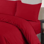 Plain Red Duvet Cover with Pillowcase – Polycotton