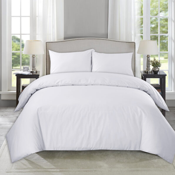 Plain White Duvet Cover with Pillowcase – Polycotton