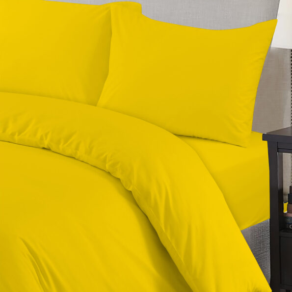 Plain Mustard Duvet Cover with Pillowcase - Polycotton