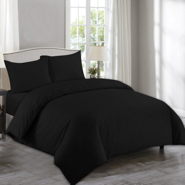 Plain Black Duvet Cover with Pillowcase – Polycotton