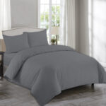 Plain Grey Duvet Cover with Pillowcase – Polycotton