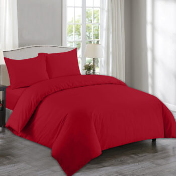 Plain Red Duvet Cover with Pillowcase - Polycotton